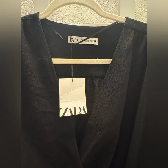 ZARA Black Long Sleeve V Neck Dress size Small - Picture 4 of 6